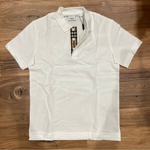 Burberry Polo Shirt Medium White TB Thomas Burberry Monogram Logo NWI